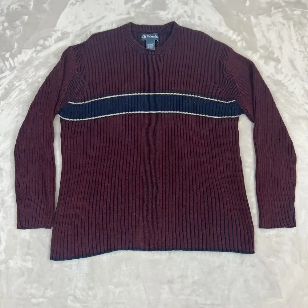 VTG Ribbed Sweater Mens Large Red Grunge Preppy Ivy League Retro Y2K Normcore - Picture 2 of 10